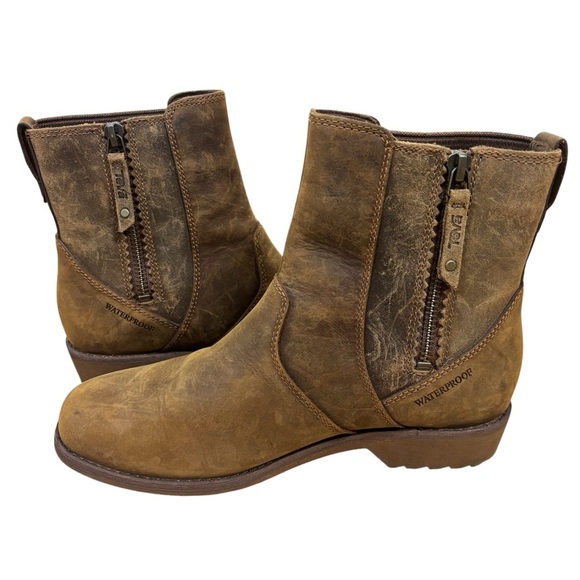 Teva Ellery Ankle Waterproof Boots Distressed Brown Leather Women’s Size 6 - Picture 4 of 7